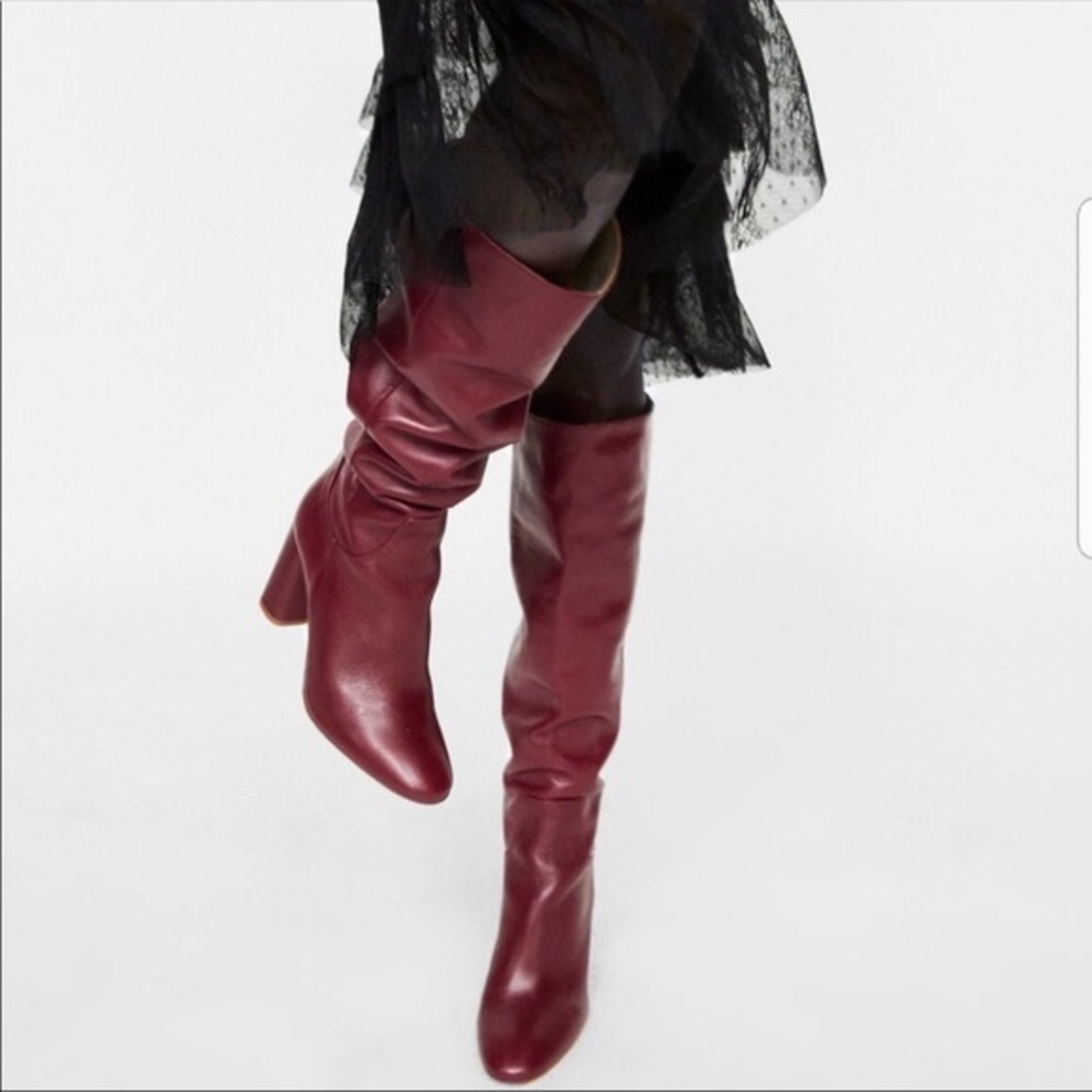 Like NEW ZARA leather burgundy tall boots